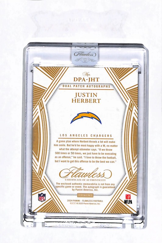2025 Panini Flawless Football Justin Herbert #DPA-JHT Dual Patch 04/15 Auto Ruby view 2