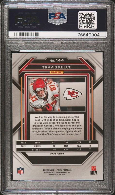 2022 Prizm Travis Kelce Snakeskin Prizm SSP #144 PSA 10 GEM MINT view 2
