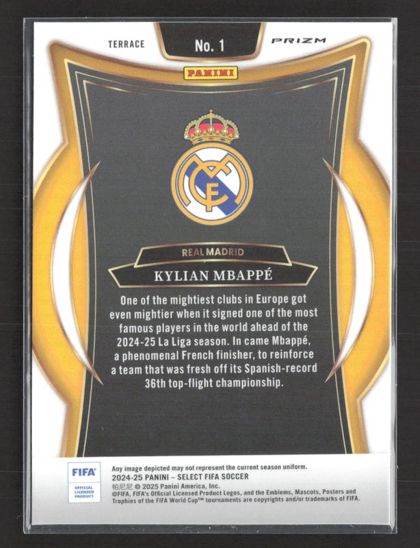 2025 Panini Select FIFA Soccer Prizm Terrace Kylian Mbappe #1 Red view 2
