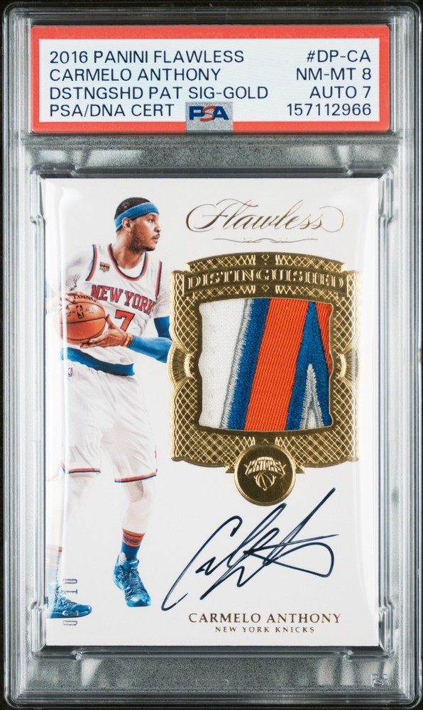 2016 Flawless Carmelo Anthony Distinguished 3 Clr Patch Auto Gold #'d /10 PSA 8!