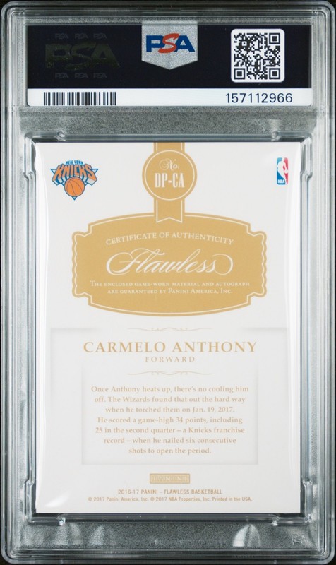 2016 Flawless Carmelo Anthony Distinguished 3 Clr Patch Auto Gold #'d /10 PSA 8! view 2