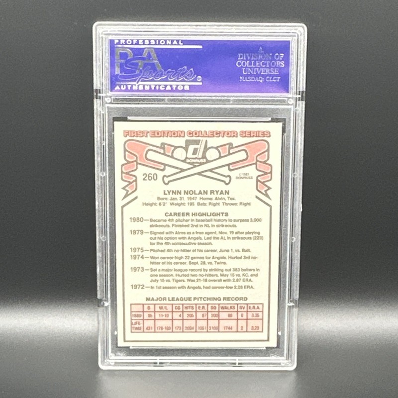 Donruss 1981 Nolan Ryan #260 Houston Astros PSA 9 Graded Baseball Card view 2