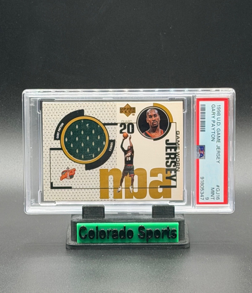 GARY PAYTON 1998-99 Upper Deck Game Jersey #GJ16 Game-Worn Patch Gold PSA 9 Mint