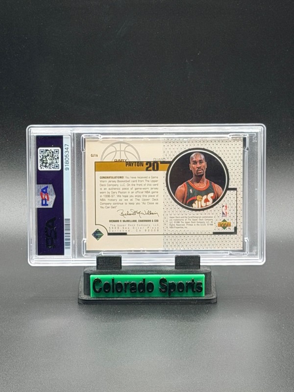 GARY PAYTON 1998-99 Upper Deck Game Jersey #GJ16 Game-Worn Patch Gold PSA 9 Mint view 2