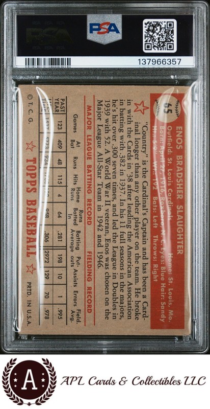 1952 Topps Enos Slaughter #65 PSA 2.5 view 2