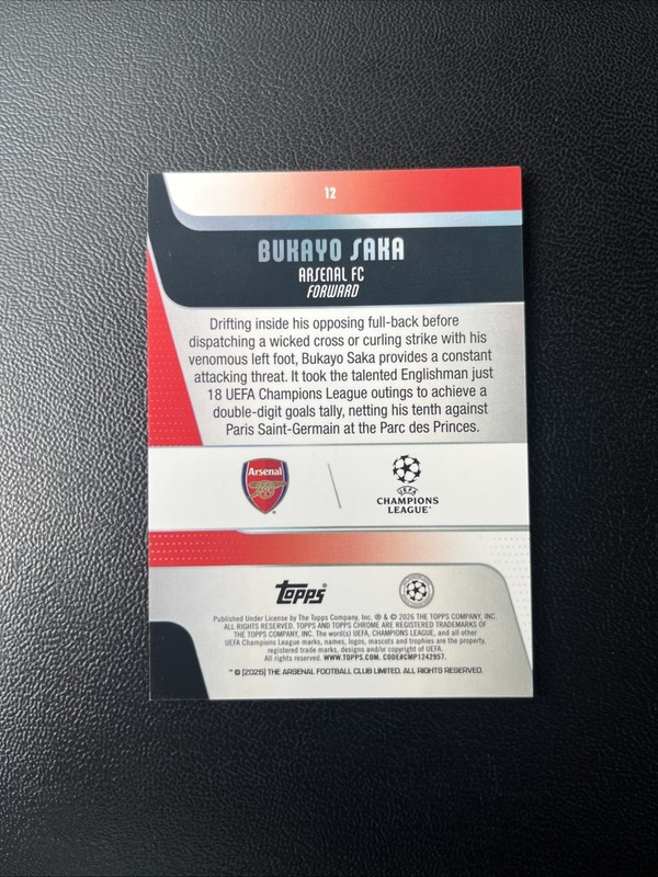 2026 Topps Flagship UEFA Bukayo Saka Blue Mini Diamond /150 view 2