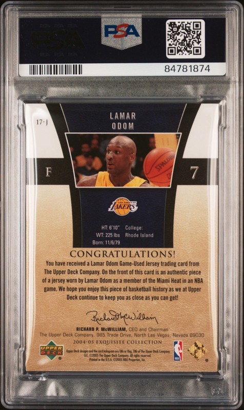 LAMAR ODOM 2004-05 UD Exquisite Collection Jersey Game-Worn Patch 23/25 PSA 7 view 2