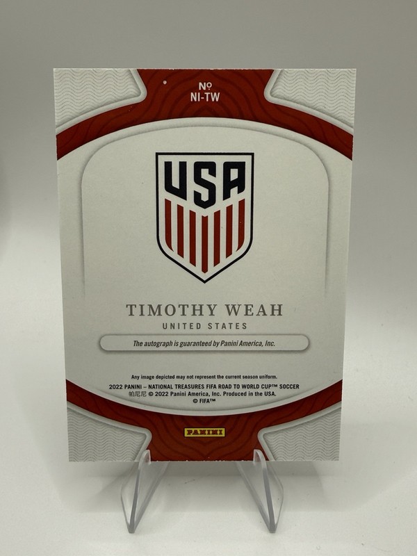 2022 Panini National Treasures - Tim Weah On Card Auto /49 USMNT World Cup view 2