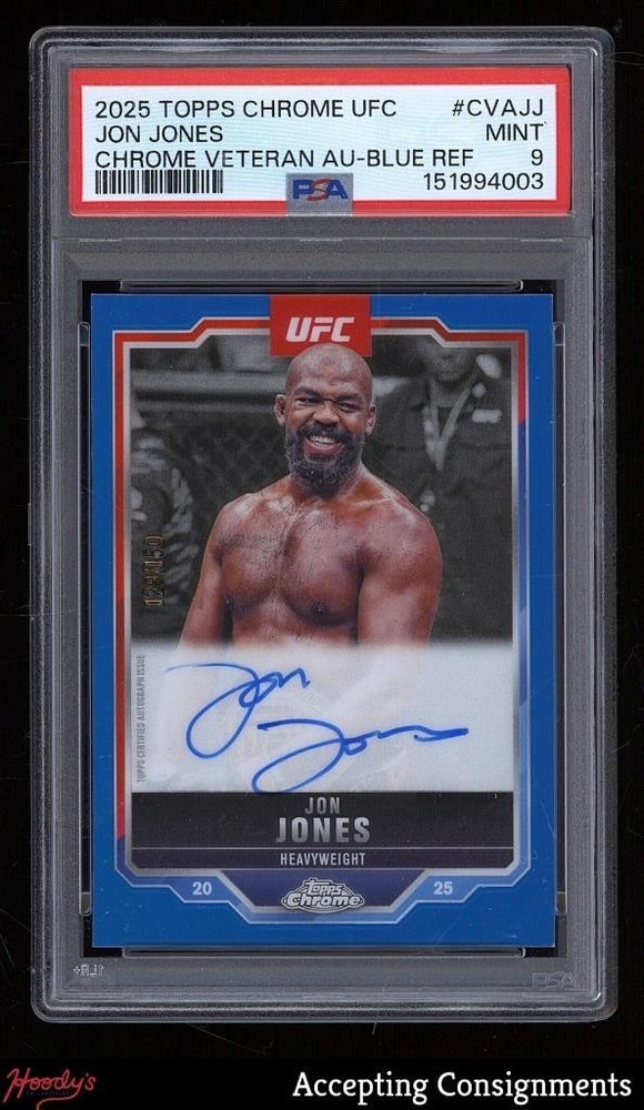 2025 Topps Chrome UFC Veteran Blue Refractor Jon Jones ON CARD AUTO /150 PSA 9