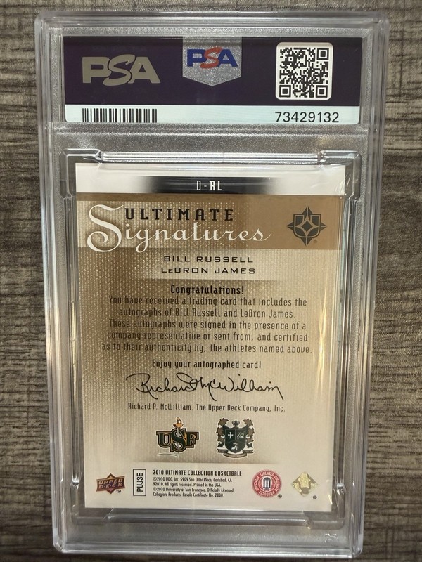 2010 Ultimate Collection Dual Bill Russell LeBron James AUTO 10/10 PSA 10 view 2