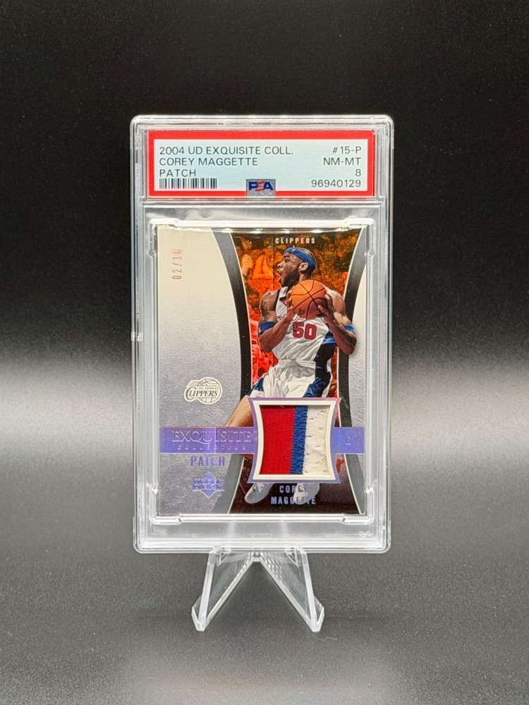 COREY MAGGETTE 2004-05 UD Exquisite Collection Game-Worn Patch 02/10 PSA 8