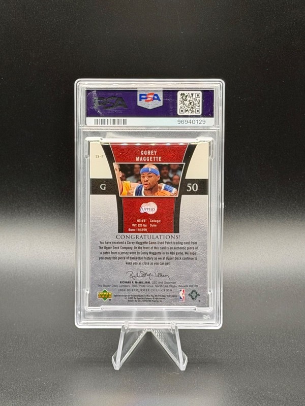 COREY MAGGETTE 2004-05 UD Exquisite Collection Game-Worn Patch 02/10 PSA 8 view 2