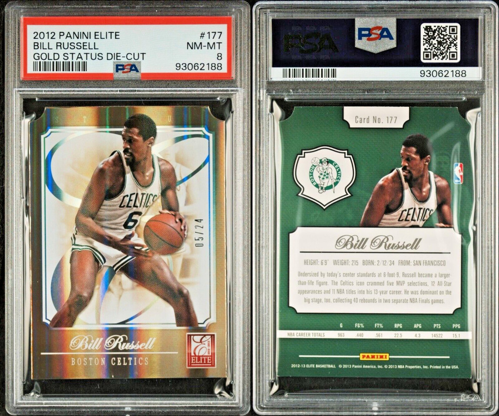 BILL RUSSELL 2012-13 Panini Elite #117 Gold Status Die-Cut 05/24 PSA 8 (pop 1)