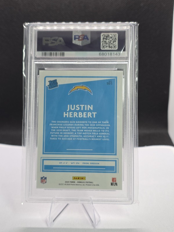 2020 Panini Donruss #303 Justin Herbert PSA 10 view 2