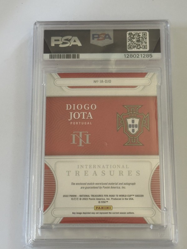 2022 National Treasures World Cup Diogo Jota Match Worn Patch Auto /49 PSA DUAL view 2