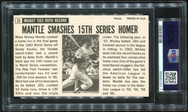 1964 Topps Giants #25 Mickey Mantle HOF PSA 7 NM Near Mint New York Yankees view 2