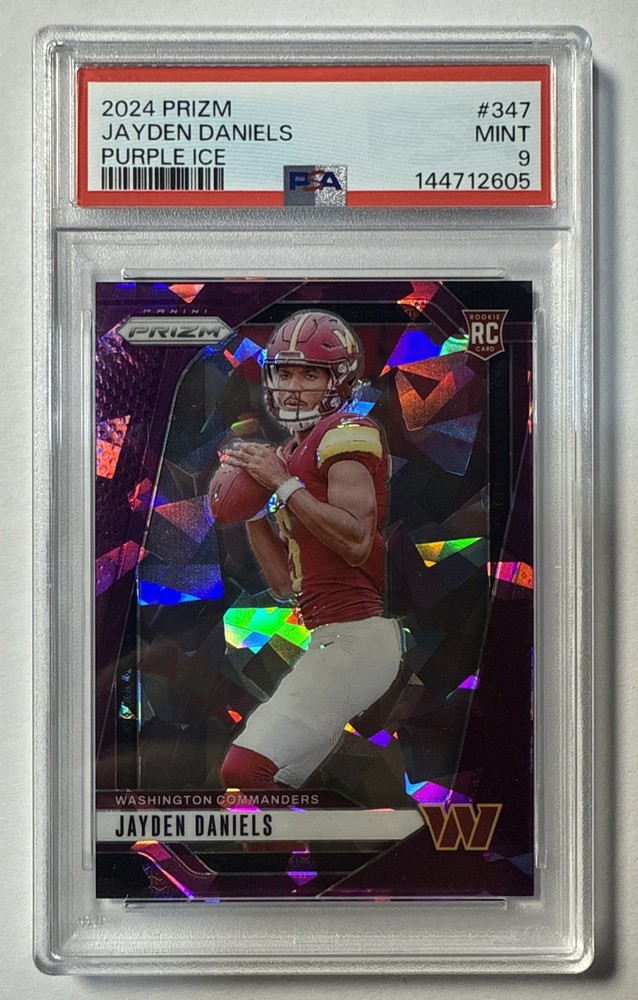 JAYDEN DANIELS PSA 9 2024 PANINI PRIZM #347 ROOKIE PURPLE ICE RC /225 COMMANDERS
