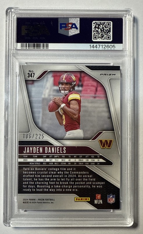 JAYDEN DANIELS PSA 9 2024 PANINI PRIZM #347 ROOKIE PURPLE ICE RC /225 COMMANDERS view 2