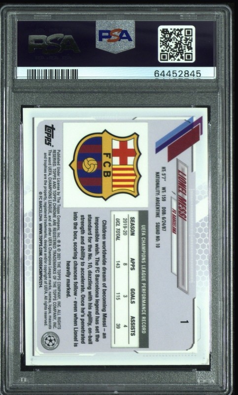 Topps 2020-21 Chrome UCL Sapphire Lionel Messi #1 PSA 10 FC Barcelona view 2