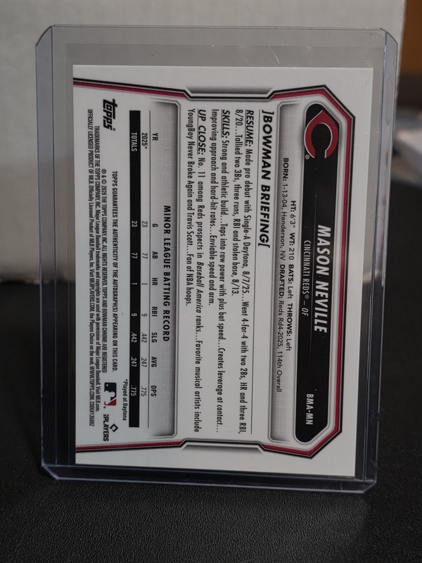 2026 Bowman Chrome Baseball- Mason Neville Orange Mojo Refractor Auto 12/25 view 2