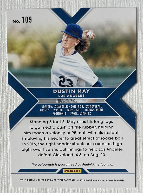 Dustin May Dodgers 2016 Panini Elite AUTO Status Die Cut Emerald /25 *eBay 1/1* view 2
