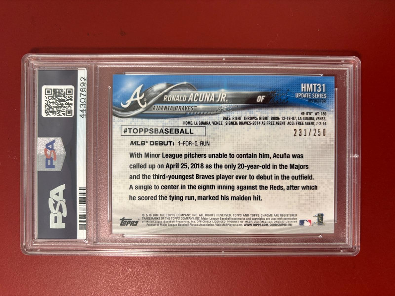 2018 TOPPS CHROME/ RONALD ACUNA JR/ UPDATE REFRACTOR/231/250/ PSA 10 view 2
