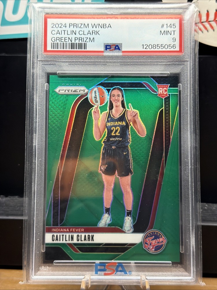 2024 PANINI PRIZM WNBA GREEN PRIZM #145 CAITLIN CLARK ROOKIE RC PSA 9