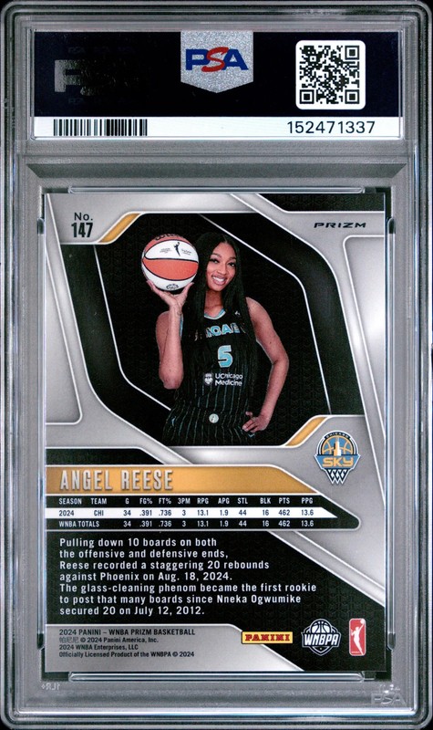 2024 Panini Prizm WNBA Angel Reese Cracked  Ice Rookie PSA 7 Chicago Sky RC view 2