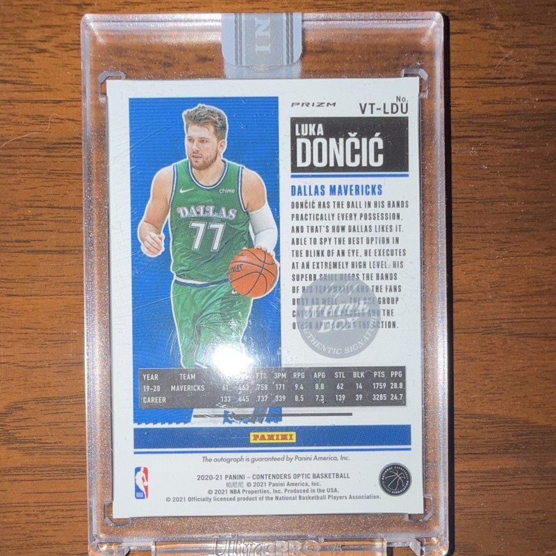 Panini 2020-21 Contenders Optic Luka Dončić Season Ticket 1/1 Prizm Auto VT-LDU view 2
