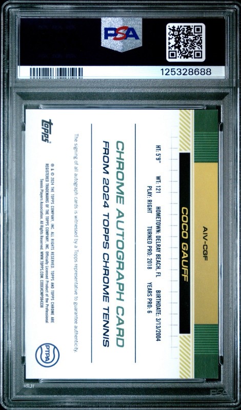 2024 Topps Chrome Tennis Sapphire Coco Gauff Orange Auto /25 PSA 9. None Higher view 2