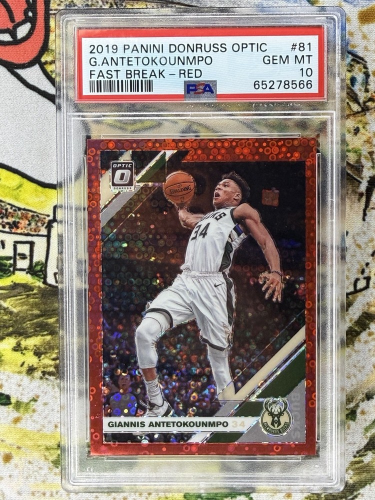 GIANNIS ANTETOKOUNMPO 2019-20 DONRUSS OPTIC FAST BREAK RED /85 PSA 10 Low Pop