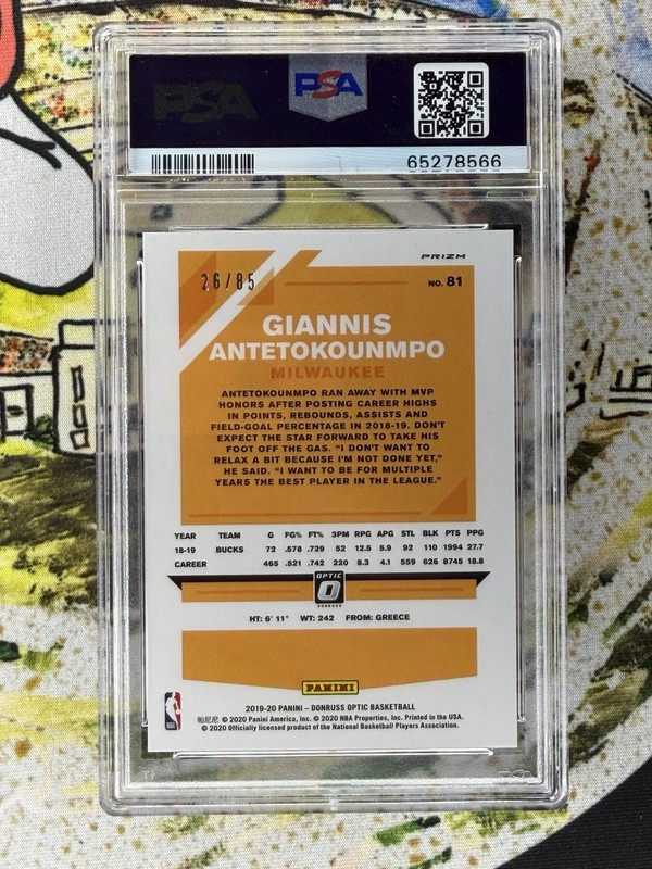 GIANNIS ANTETOKOUNMPO 2019-20 DONRUSS OPTIC FAST BREAK RED /85 PSA 10 Low Pop view 2