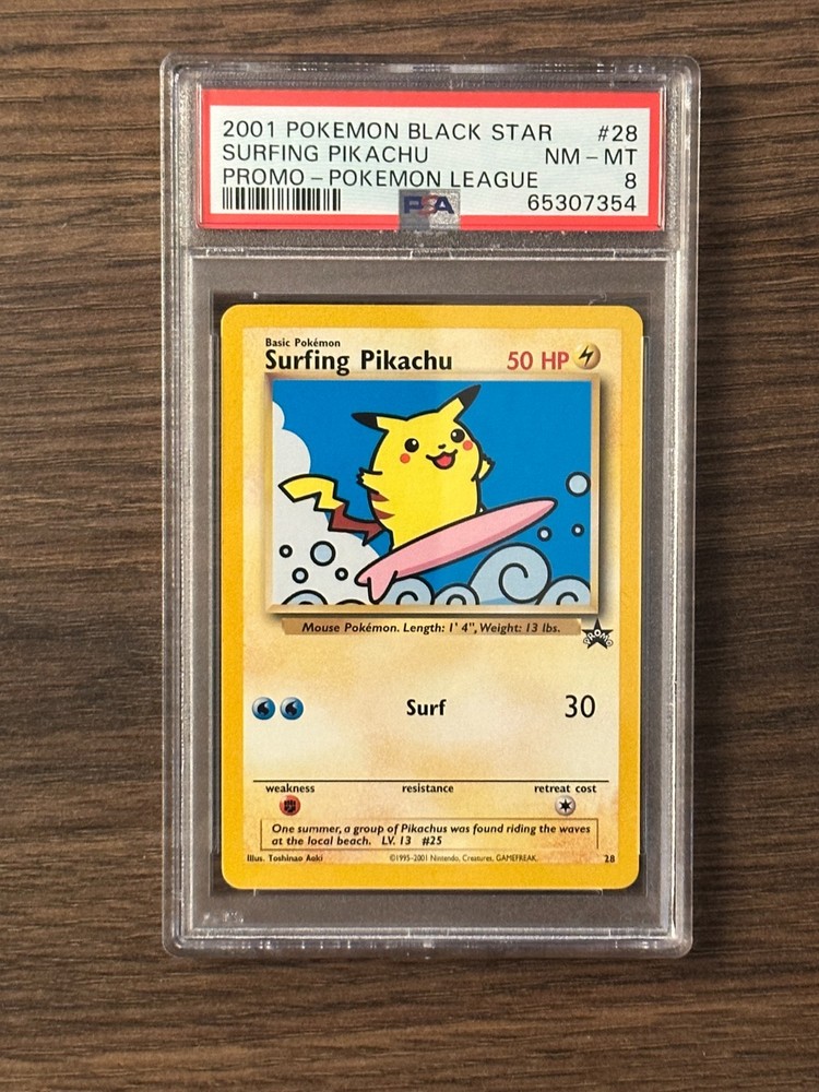 Pokemon Black Star Surfing Pikachu Pokemon League Promo PSA 8 # 65307354