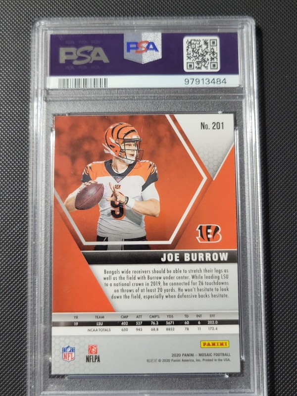 Panini 2020 Mosaic Rookies Joe Burrow RC #201 Bengals PSA 9 Football view 2