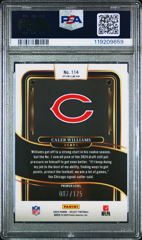 2024 Panini Select Caleb Williams #114 Blue Prizm PSA 10 /175 view 2