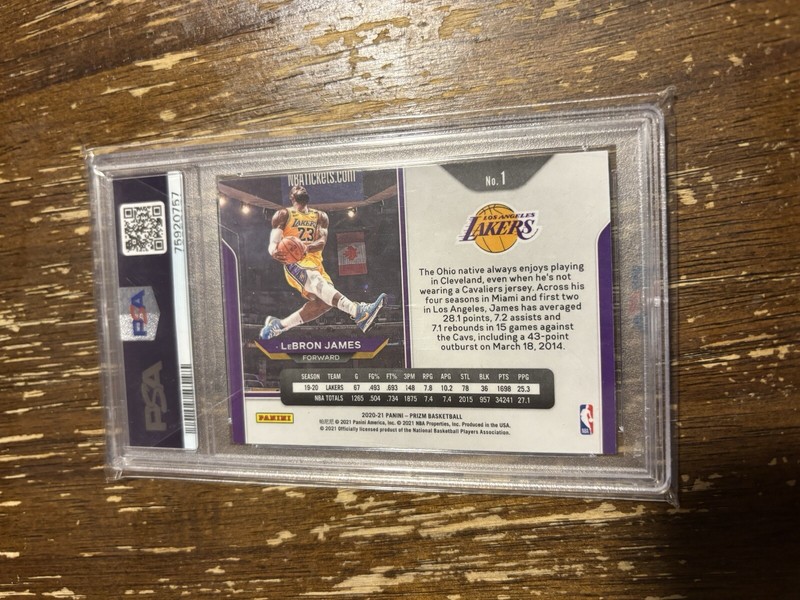 2020-21 Panini Prizm LeBron James Kobe Dunk Tribute PSA 6 Lakers Basketball Card view 2