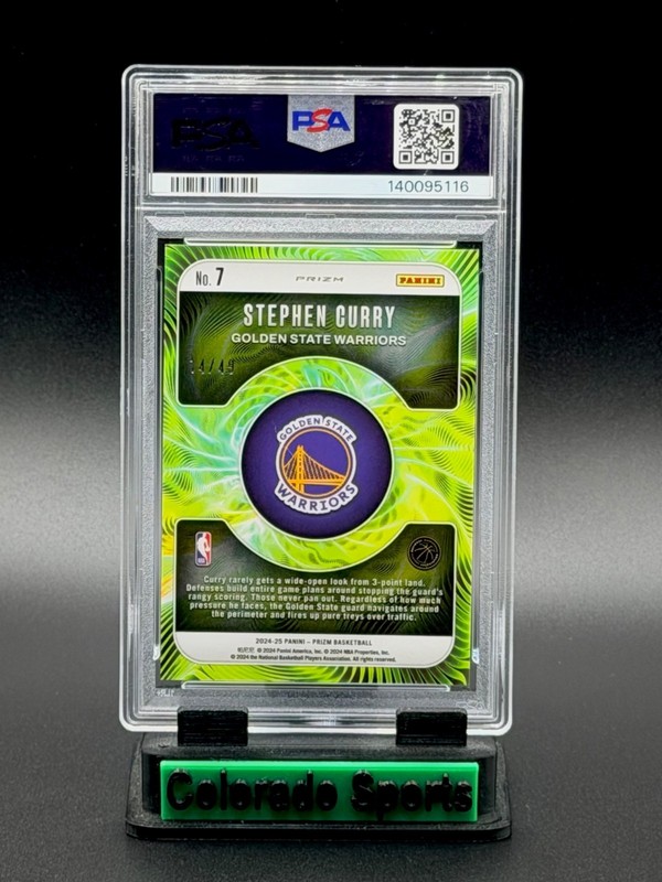 STEPHEN CURRY 2024-25 Panini Prizm Fractal #7 Orange Prizm 14/49 PSA 9 Mint view 2