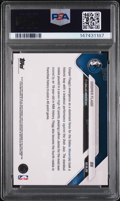 Graded 2025 Topps Now Cooper Flagg #86 Rookie RC Basketball Card PSA 10 Gem Mint view 2