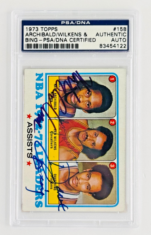 1973 Topps NBA Leaders Archibald Wilkens Bing Triple Auto PSA DNA HOF view 2