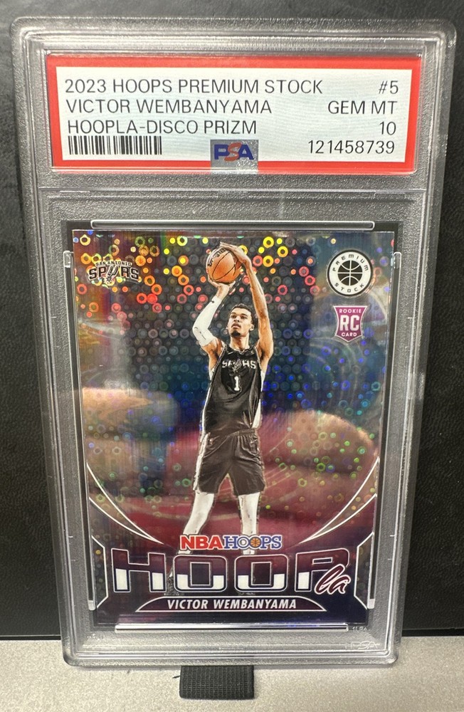 2023 Panini NBA Hoops Premium Stock Hoopla Victor Wembanyama Disco Prizm PSA 10