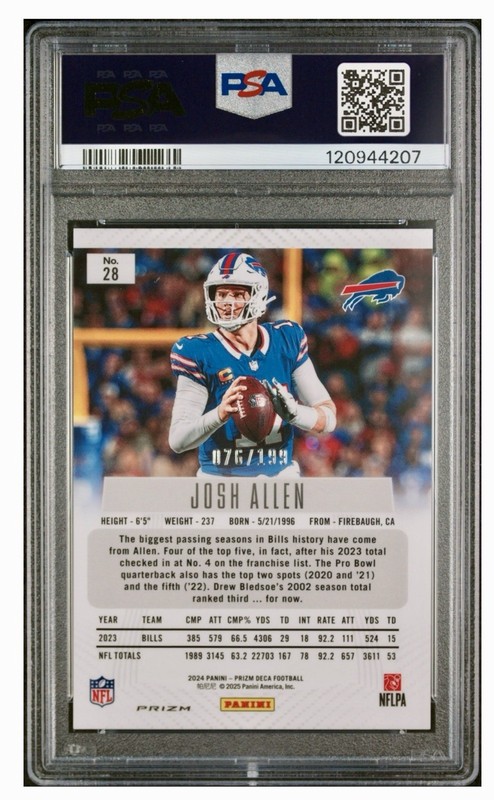 2024 Panini Prizm Deca - Josh Allen #28 Red Prizm /199 view 2