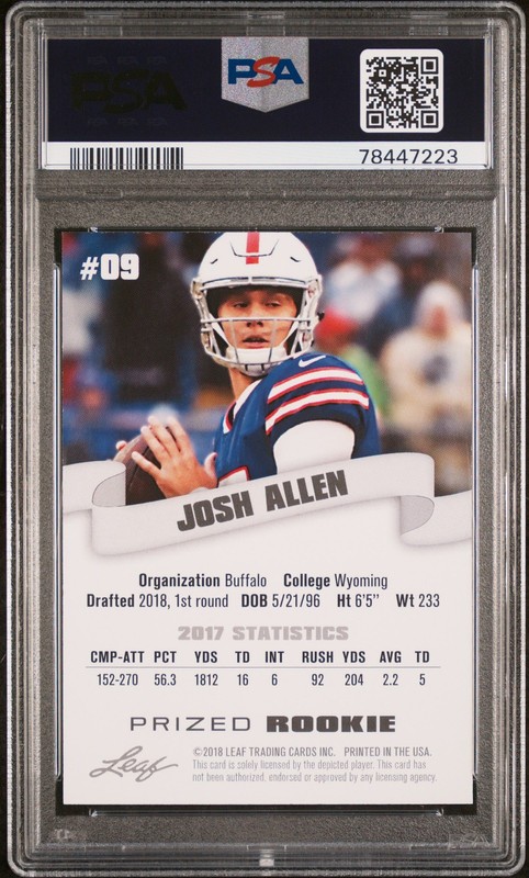2018 Leaf Special Release Prized Rookie #9 Josh Allen Prized Rookie PSA 10 view 2