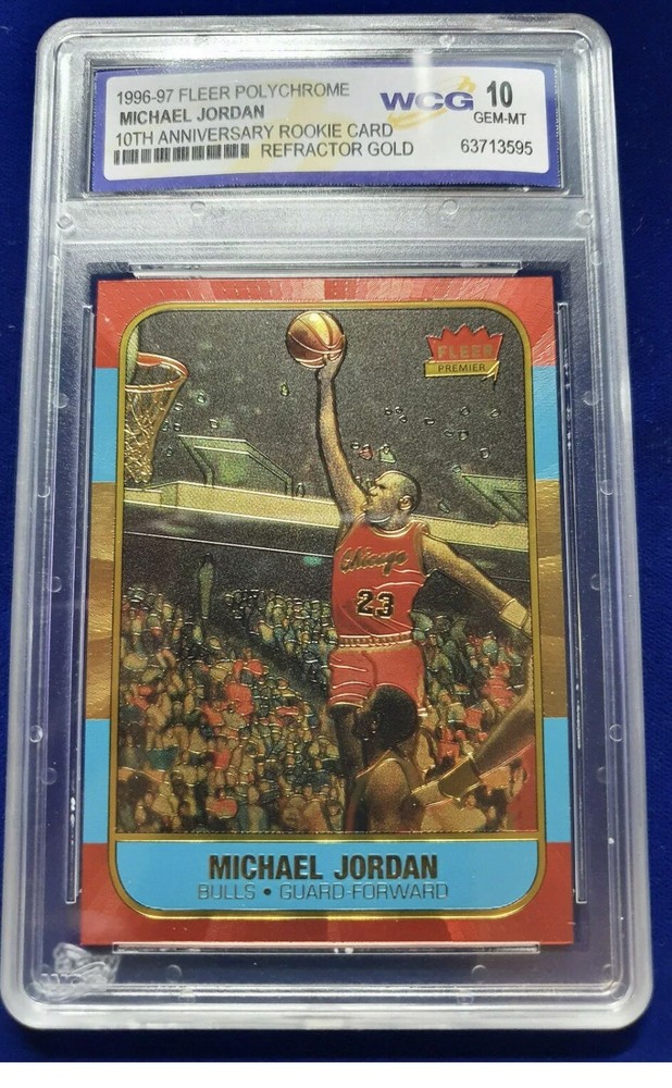 1996 MICHAEL JORDAN FLEER 👑 10 ANNIVERSARY "REFRACTOR" ROOKIE CARD GEM MINT RC