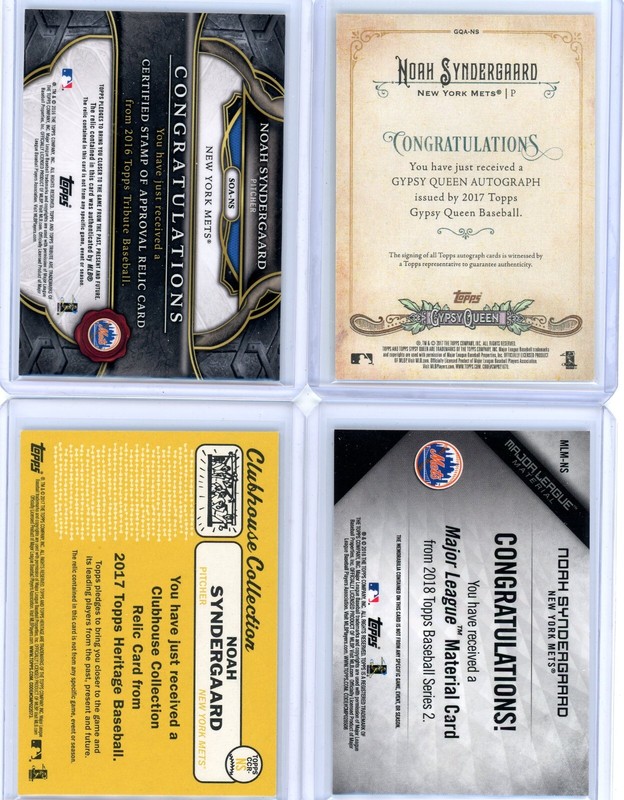 NOAH SYNDERGAARD (4) Card Baseball Lot - Auto,Patch,Numbered view 2