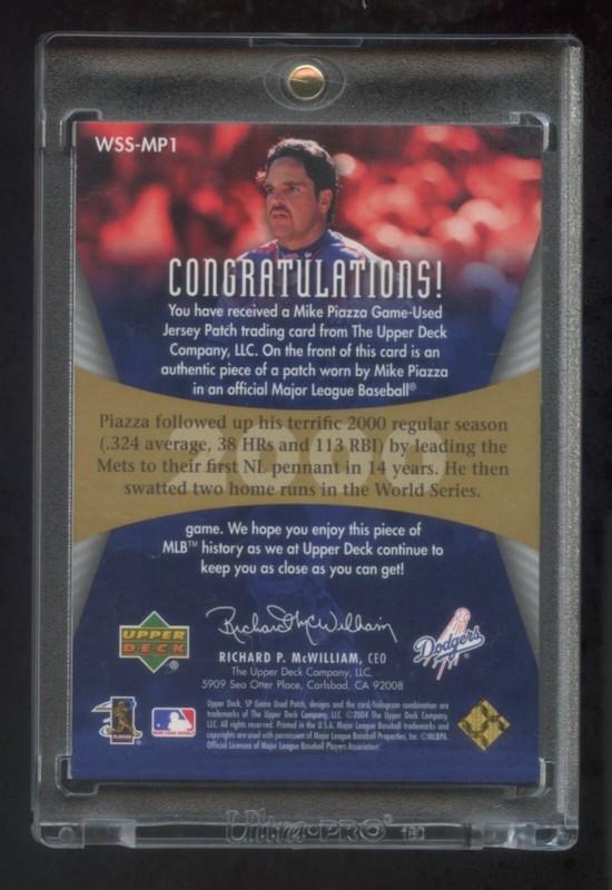 2004 SP GAME USED MIKE PIAZZA World Series GAME WORN PATCH #ED 31/50 PIAZZA# HOF view 2