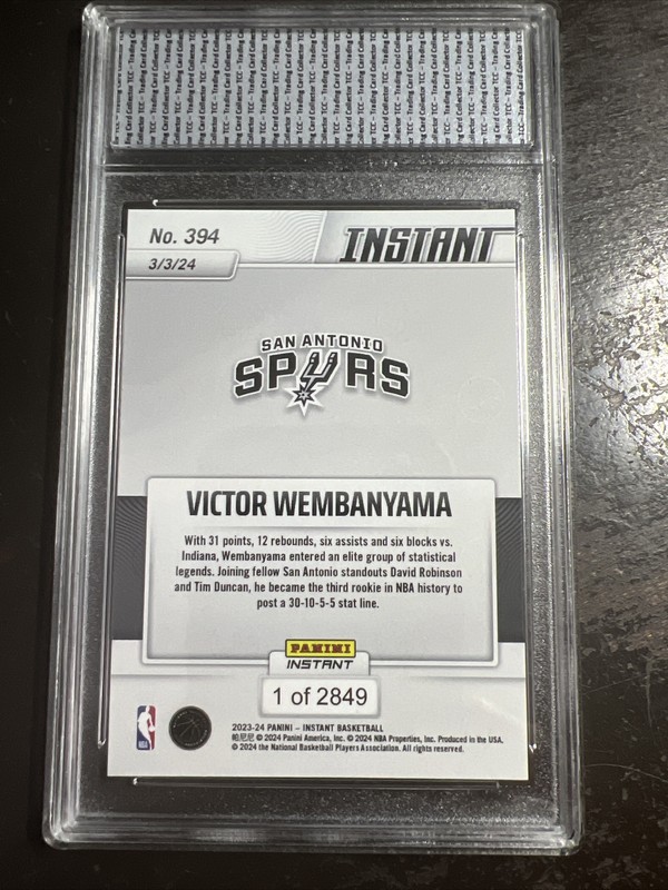 2023-24 Panini Instant Victor Wembanyama 30-10-5-5  TCC Graded Gem Mint 10 view 2