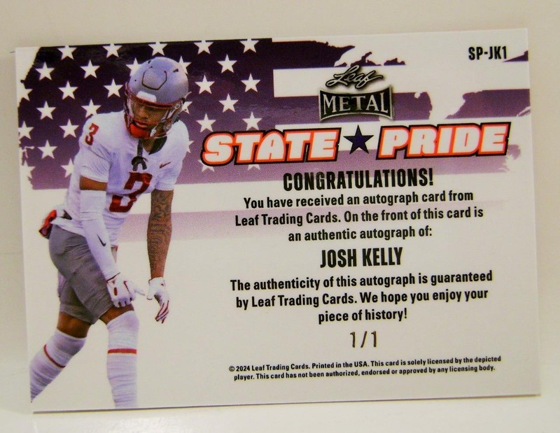 JOSH KELLY STATE PRIDE GOLD TRUE 1/1 ONE OF ONE AUTO LEAF METAL FOOTBALL 2024 view 2