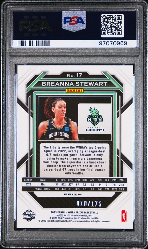 2023 Panini Prizm WNBA Breanna Stewart #17 BLUE 010/175 PSA 10 GEM MINT view 2