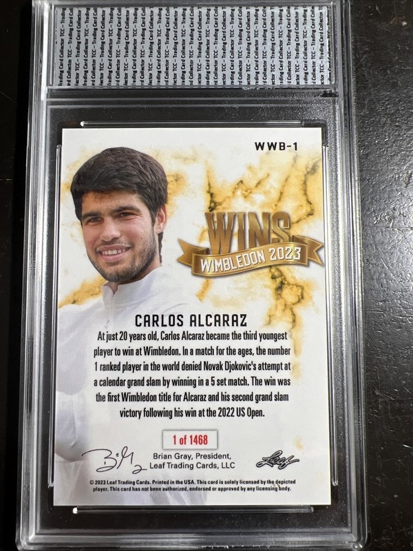 2023 Leaf Carlos Alcaraz Wins Wimbledon TCC Graded Gem Mint 10 view 2