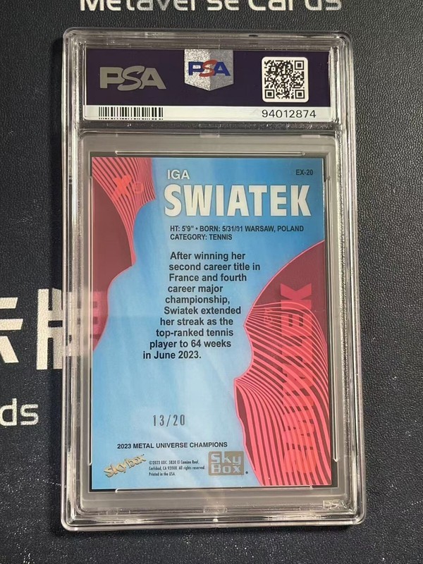 2023 Metal Universe Champ E-x Essential Credientials-Then IGA Swiatek 13/20 PSA9 view 2